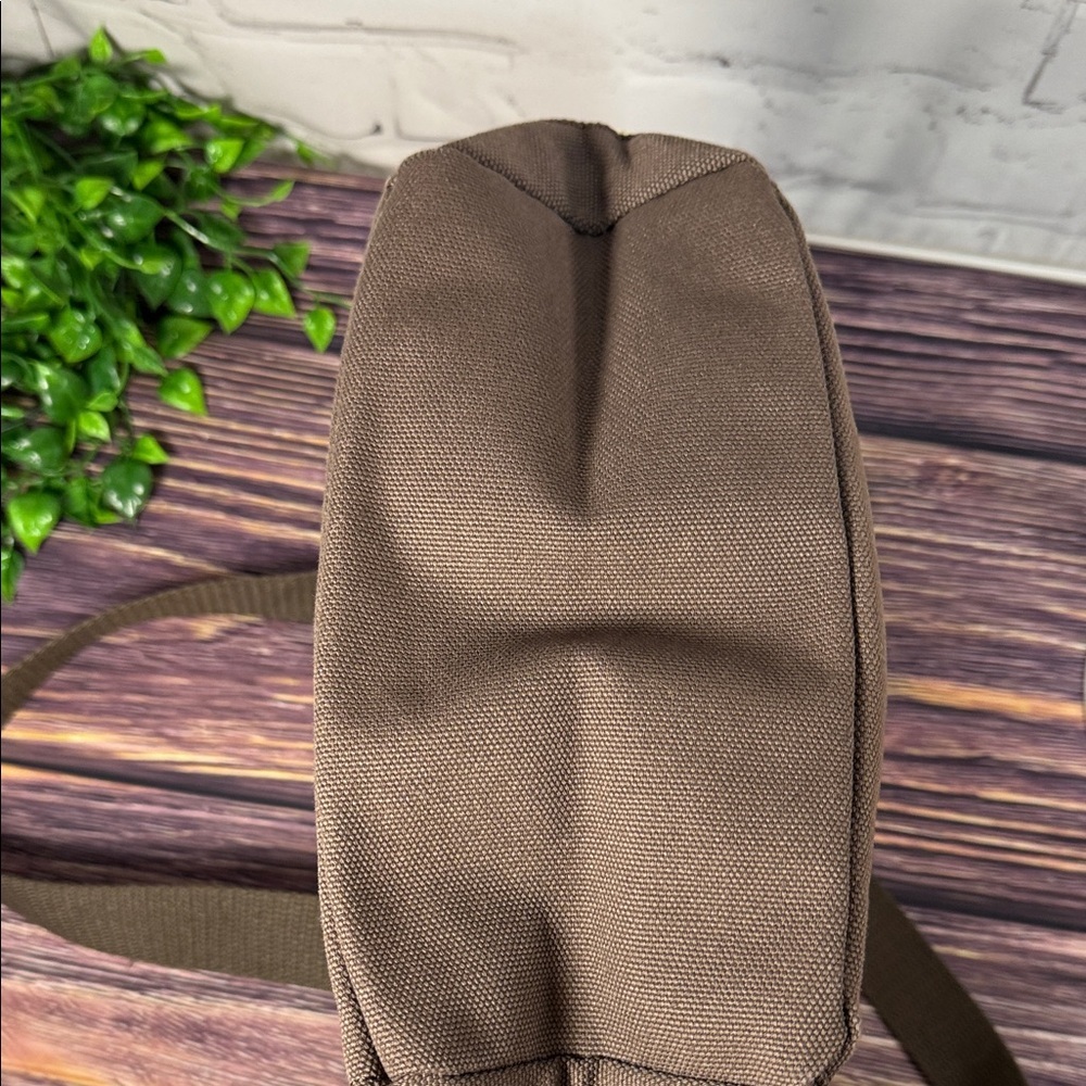 Thirty-One Canvas Crew Mini Tote in Taupe Straw Stripe Pattern Brown Canvas Trim - Picture 4 of 9